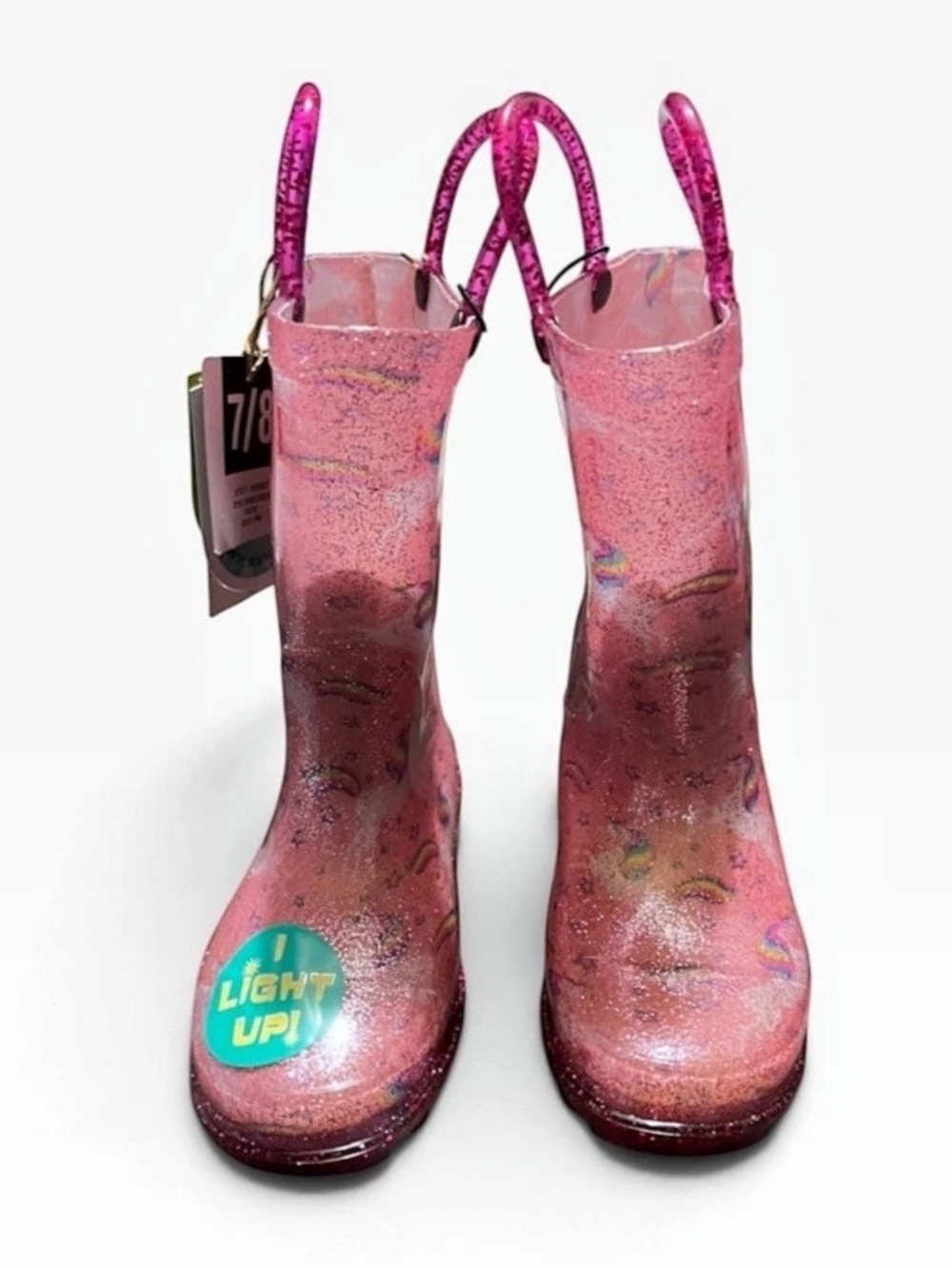 Western Chief Light Up Rain Boots Pink Girls 7/8 NWT